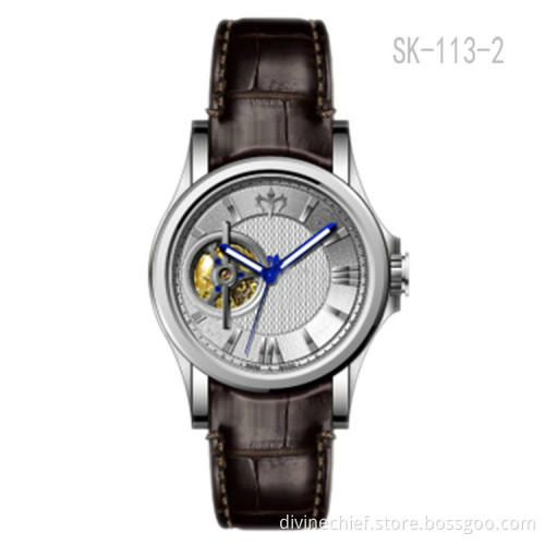 High Quality Genuine Leather Watch Band Automatic Skeleton Movement Men Wrist Watches
